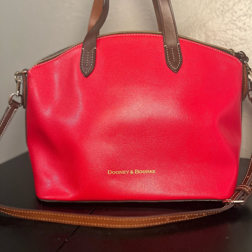 Dooney & Bourke Vibrant Red Satchel with Brown Accents